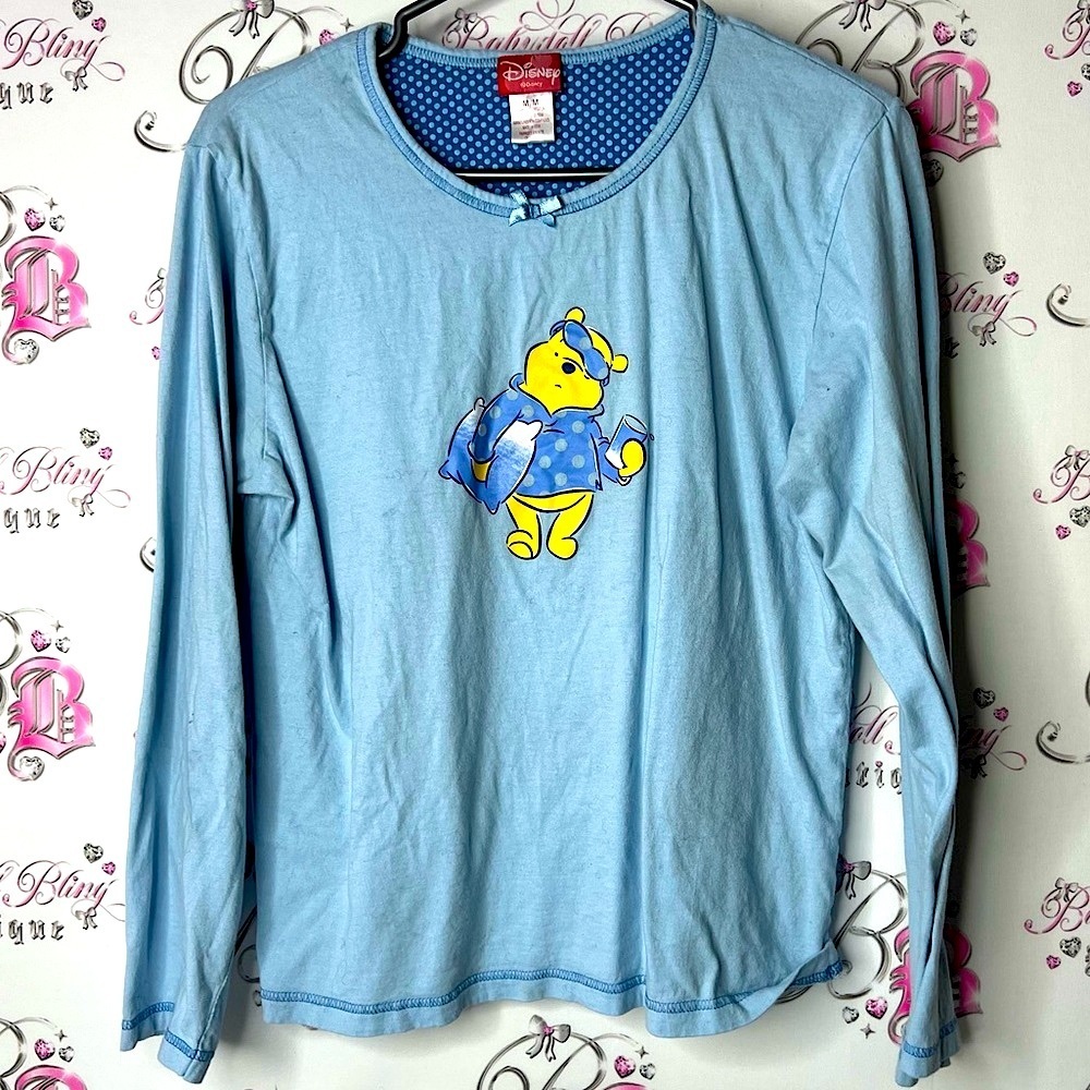 Disney shirt Pooh bear sleep Light Blue Long Sleeve Tee with Character Design